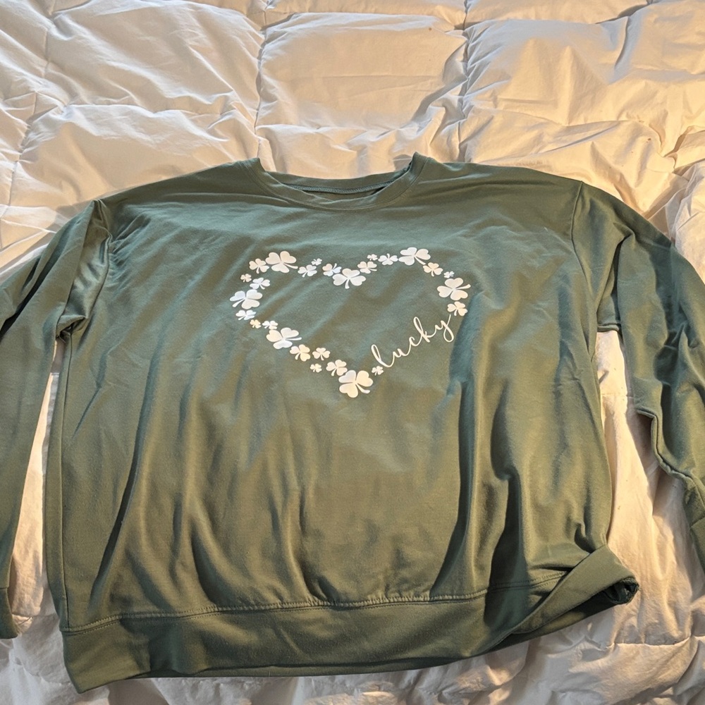 Lucky Floral Heart Long Sleeve Tee - Green